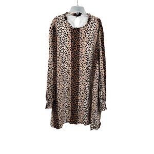 R2 Womens Multiocolor Print Shift Dress Long Sleeve Ruffle Neck Size 2XL